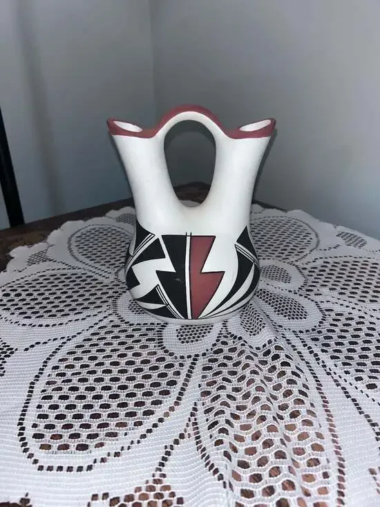R. Vallo Native American Acoma Pueblo Hand-Painted Wedding Vase