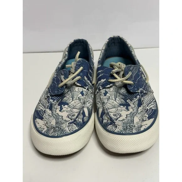 Sperry Top-Sider Bahama II Mens Blue White Nautical Ocean Print Shoes 8 New