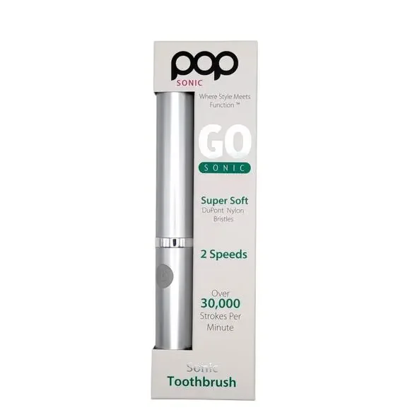 POP SONIC Go Sonic Portable Sonic Toothbrush Silver 2 Speed NEW Sealed