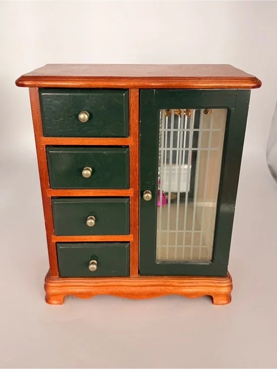 Vintage Wood Jewelry Box 4 drawers 1 door for Necklaces