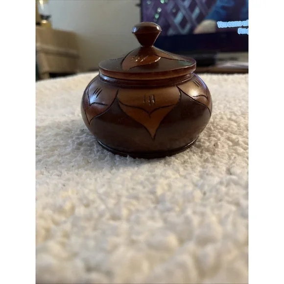 Vintage Hand-Carved Wooden Trinket Box