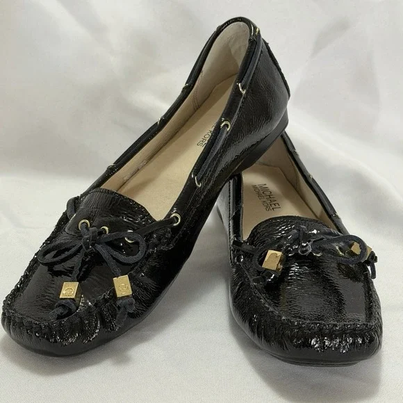 Michael Kors Patent Bow Ballet Flats Black Womens Size 7 Preppy‎ Quiet Luxury