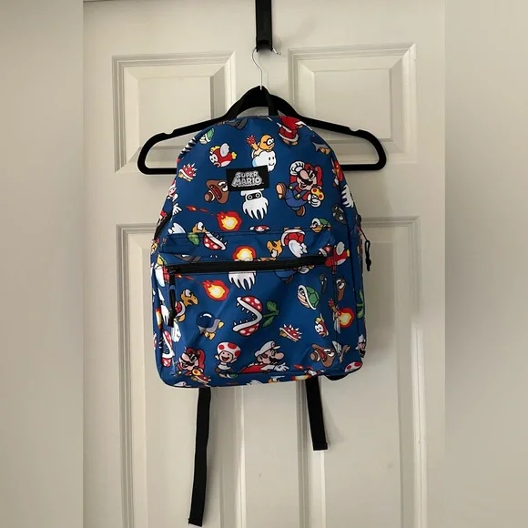 Kids Super Mario Brothers backpack/bag Blue with characters adjustable straps