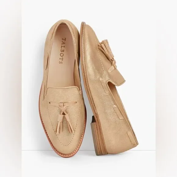 Talbots Leighton Tassel Loafers in Metallic Suede - Size 6.5