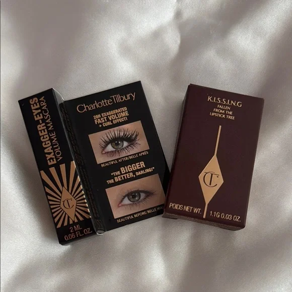Charlotte Tilbury Exagger Eyes Volume Mascara and KISSING Icon Lipstick Minis