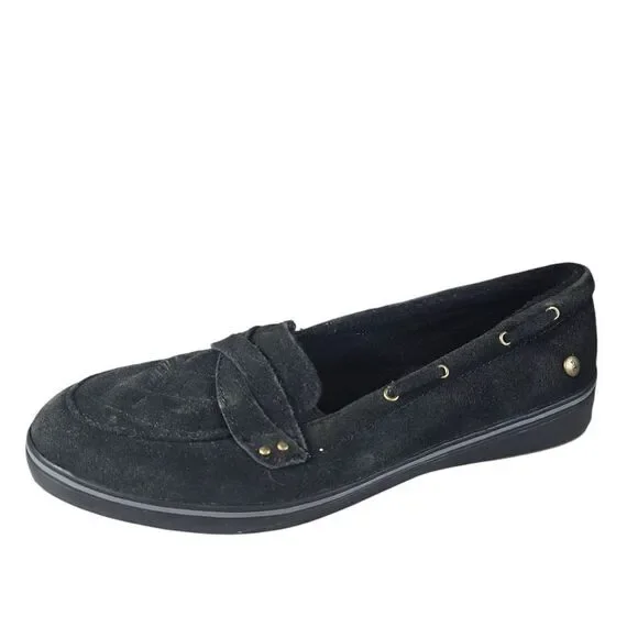 Black Suede Slip-On Loafers with Gold Studs