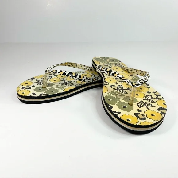 Vera Bradley Yellow Floral Flip Flops Womens Sz‎ 7-8 L