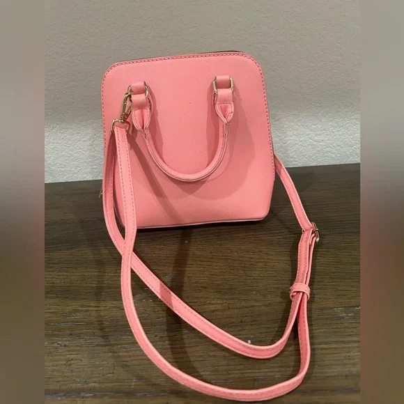 Pink Saffiano Mini Dome Crossbody Bag – Gold Hardware