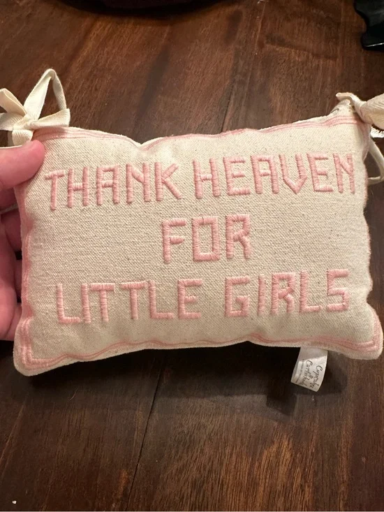 Embroidered Cream Kids Pillow with Pink Lettering - Decorative Accent