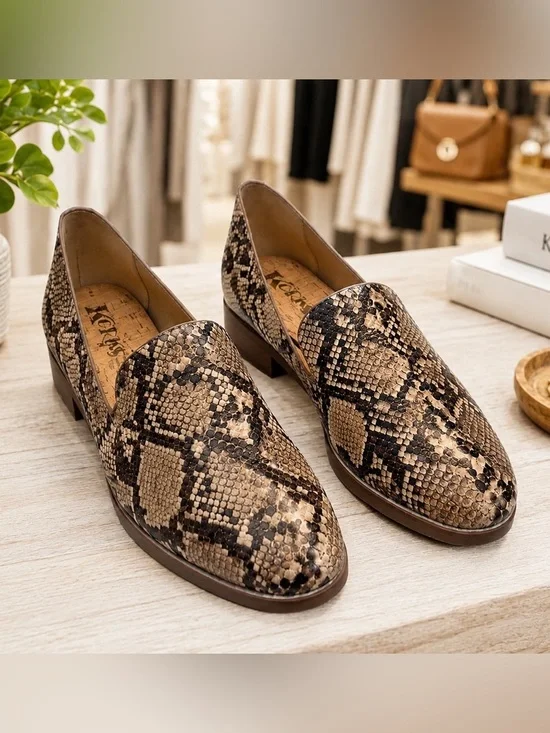New Korks Laine Snake Embossed Leather Loafer, Size 8.5