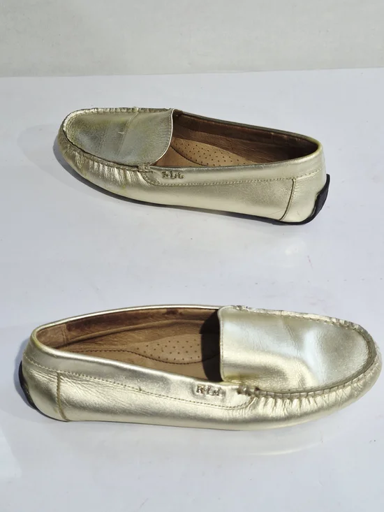 Metallic Gold Leather Driving Loafers for Women Size 6.5