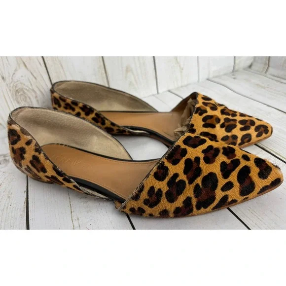 J.Crew Womens Leopard Calf Hair D'Orsay Pointed Toe Flats Shoes Brown Size 7