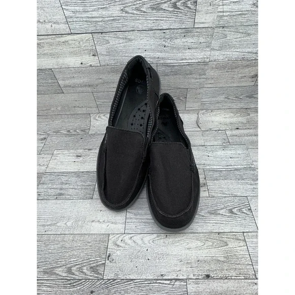 Crocs Santa Cruz Women Loafers Black Canvas Slip On Shoes Size 8 Moc Toe