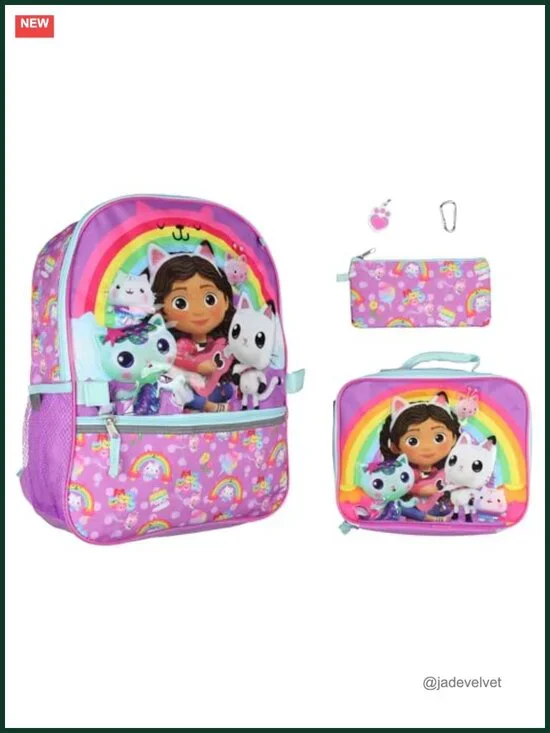 Kids' Backpack 5-Piece Set with Lunch Bag and Water Bottle, Gabby's Dollhouse,