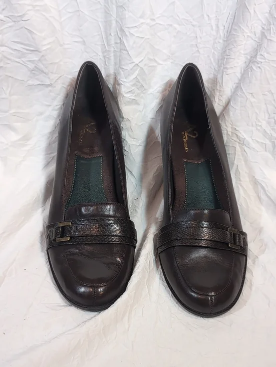 A2 By Aerosiles 9 1/2 Brown Leather Slip-On Loafers with Decorative Strap