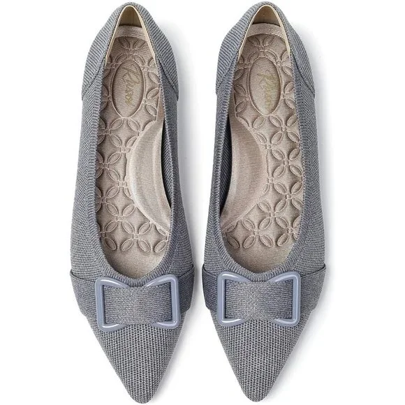 🆕 Women's Pointed Toe Flats Arch Support Dress Shoes Work Causal Ballets Grey
