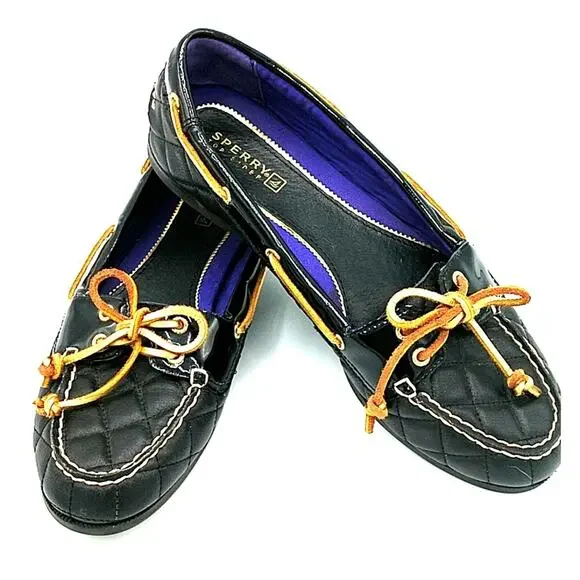 Sperry Top-sider Audrey Black Quilted Leather Boat size 8 1/2M