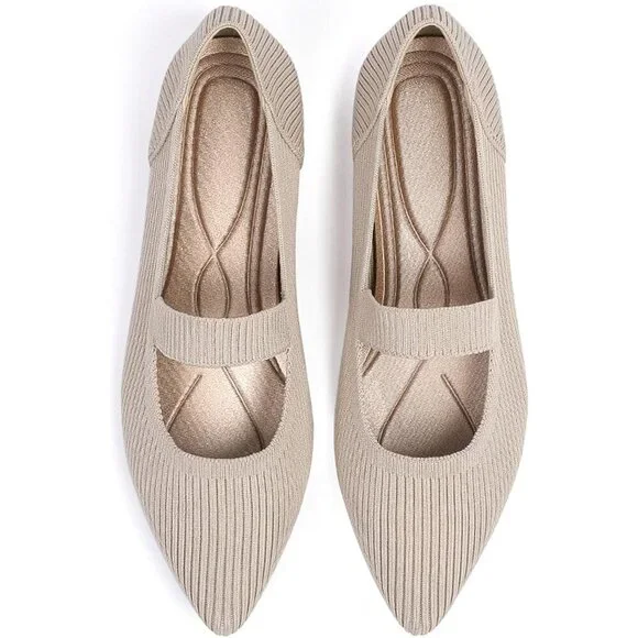 Women's Flats Shoes Pointed Toe Ballet Comfortable Dressy Mary Jane Flat Beige