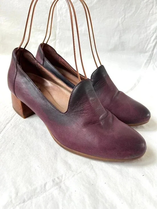 Dansko shoes Preston loafer purple leather brown block heel 38 7.5 8 slip on