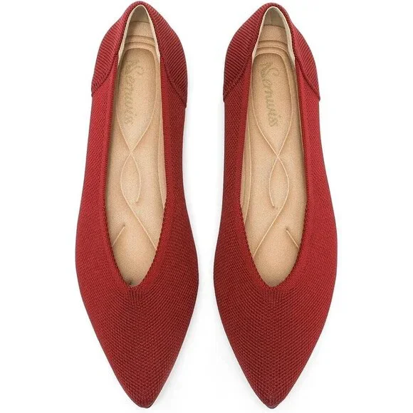 Semwiss Women's Red Ballet Pointed Toe Flats Comfortable Casual Dressy Shoes