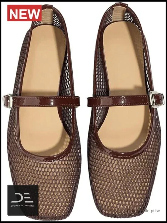 Women's Mesh Ballet Flats Comfortable Dressy Trendy Square Toe Maryjane Flats