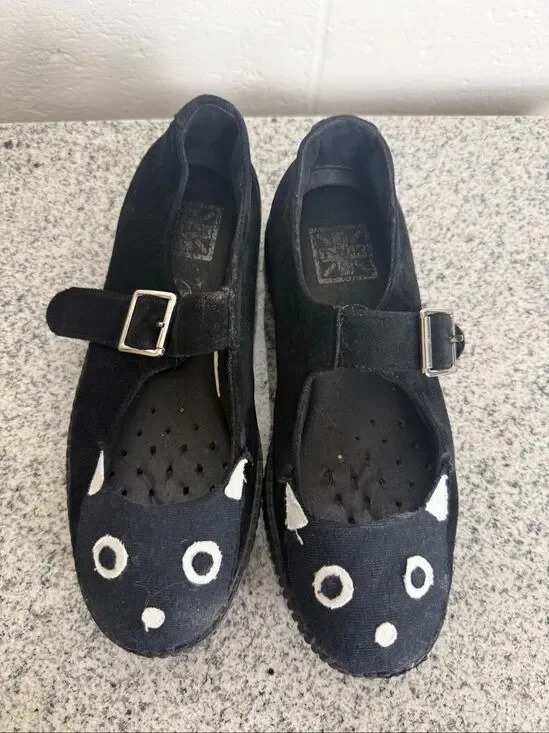 T.U.K. Kitty Cat Mary Jane Creeper Shoes Black White Women’s Size 9 Goth Punk