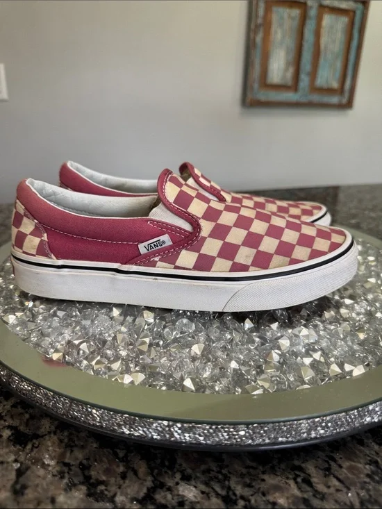 Vans Slip-On Checkerboard Pink and Cream Canvas Loafers