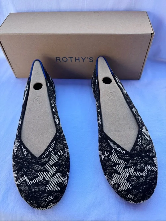Rothy's Women's Black & Beige Knit Ballet Flats Black Chanttilly