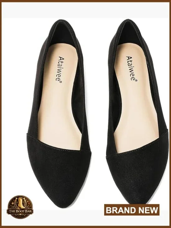 Women's Wide Width Ballet Flats, Pointed Toe Suede, Non-Slip Sole