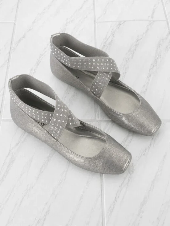 a.n.a Mercy 2 Taupe Metallic Crisscross Rhinestone Ballet Flats Size 6.5