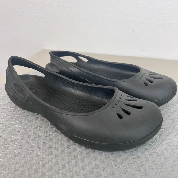 Crocs Kadee Slingback Flats Womens 7 Black Slip On Comfort Shoes Ballet Y2K