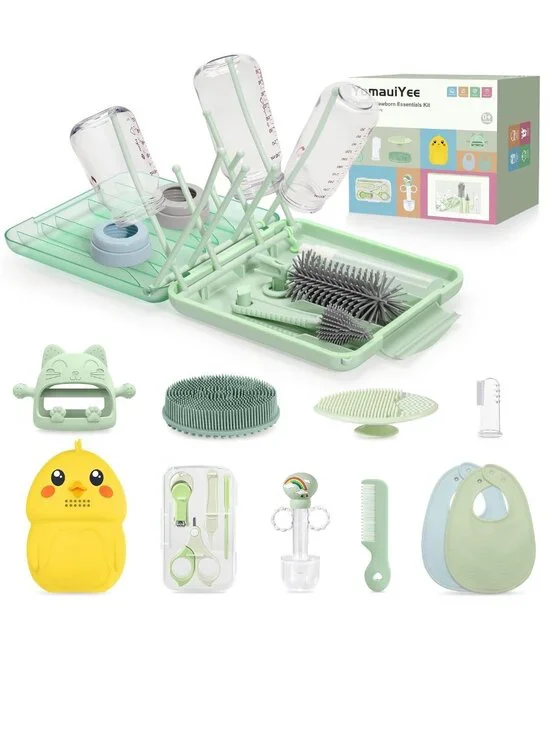 NEW 19 Piece Newborn New Baby Grooming Essentials Kit Bath Brush Bib Nail Needs