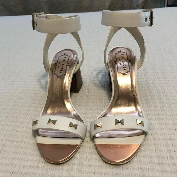 Ted Baker Biah White Studded Block Heeled Sandal (Size: 35.5; US 5)
