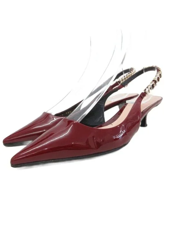 Gucci Signoria Pumps Sling Back Logo Pointed Toe Low Heels Patent Leather