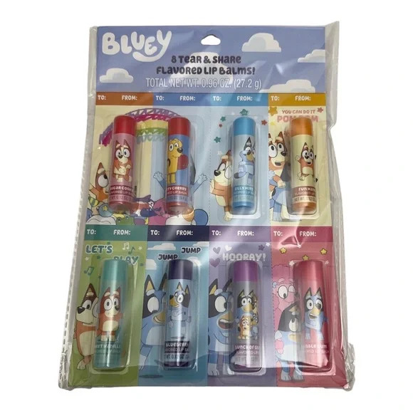 Bluey & Friends 8 Tear & Share Lip Balms Kids Birthday Party Gift Present
