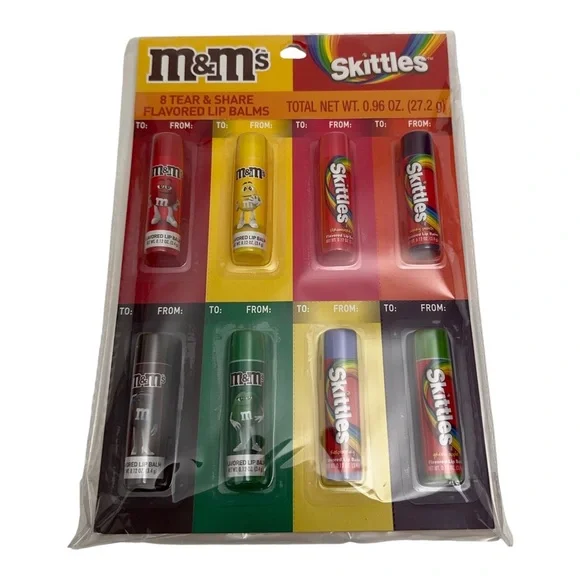 M&Ms Skittles 8 Tear & Share Lip Balms Kids Birthday Party Gift Stocking Stuffer
