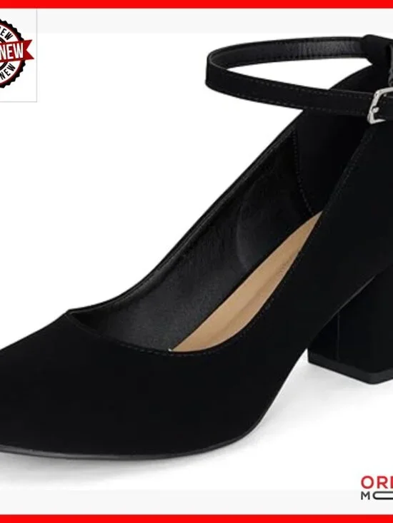 Ankle Strap Block Heel Pump Dress Shoe Rounded Toe Comfort