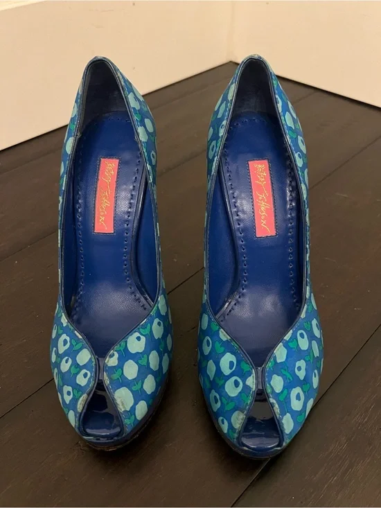 Betsey Johnson Blue Floral Peep-Toe Heels