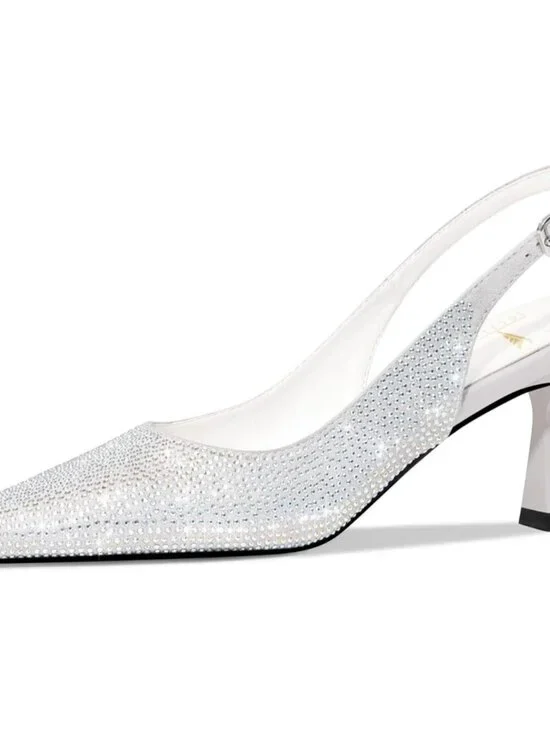Women's Multicoloured Kitten Slingback Low Heels Dress Shoes Closed Toe Pumps