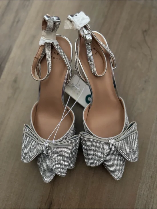 a new day Silver Rhinestone Bow Pointed Ankle-Strap Heels