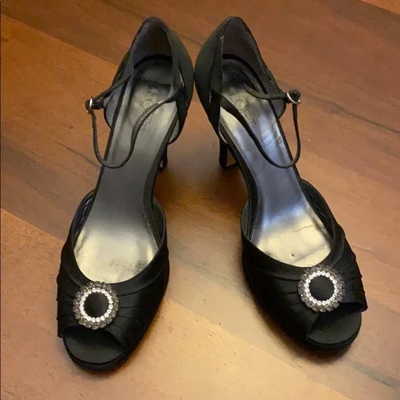 Black Peep Toe Heels with Strap
