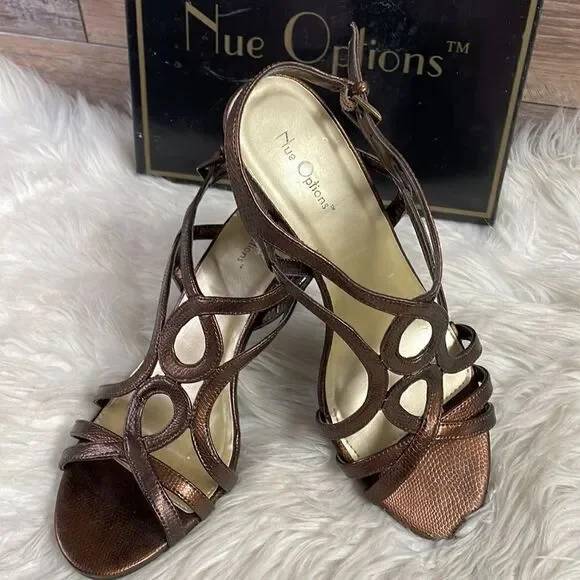 Nue Options Ladies Brooke High Heels, Size 7M, Bronze NWOT