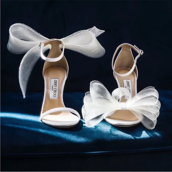 Wedding jimmy Choo Aveline 100 Latte AsymmetricGrosgrain Fascinator Bows 38