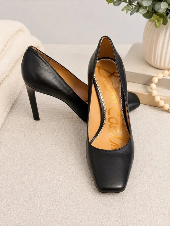 Sam Edelman Sexy Black Leather Square-Toe High Heel Pumps Size 7.5