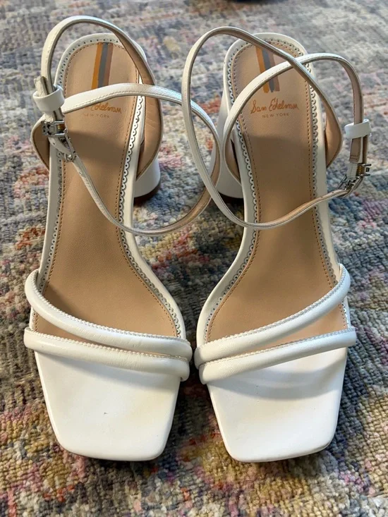 Sam Edelman White Square-Toe Strappy Block Heels