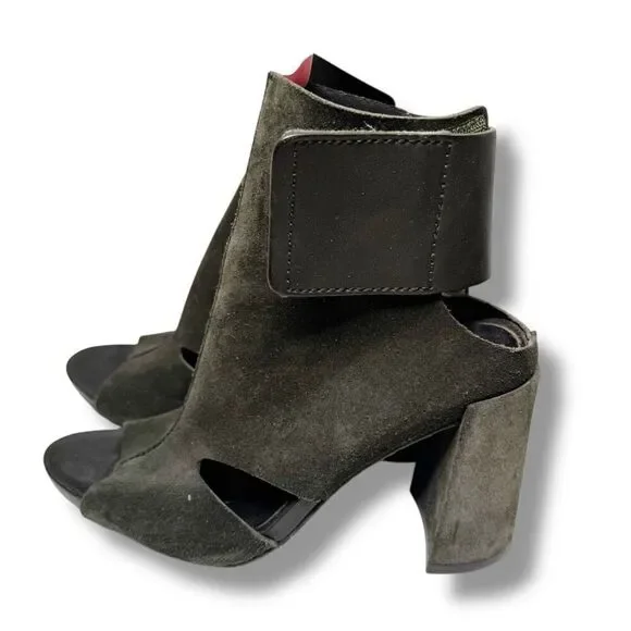 PEDRO GARCIA Suede Dark Olive Green Open Toe Sandals Shoes Heels EU 37.5 US 7.5