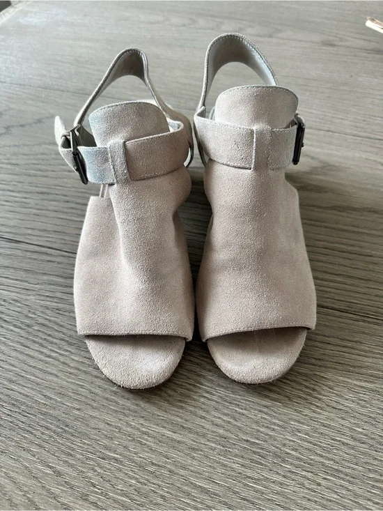 Nine West Taupe Suede Open Toe Slingback Sandals Block Heel