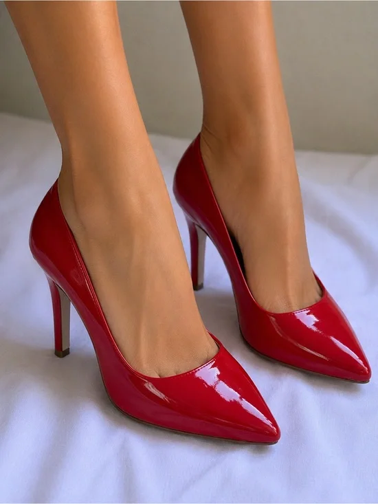 Red Patent Pointed-Toe Stiletto Pumps - Women Shoes