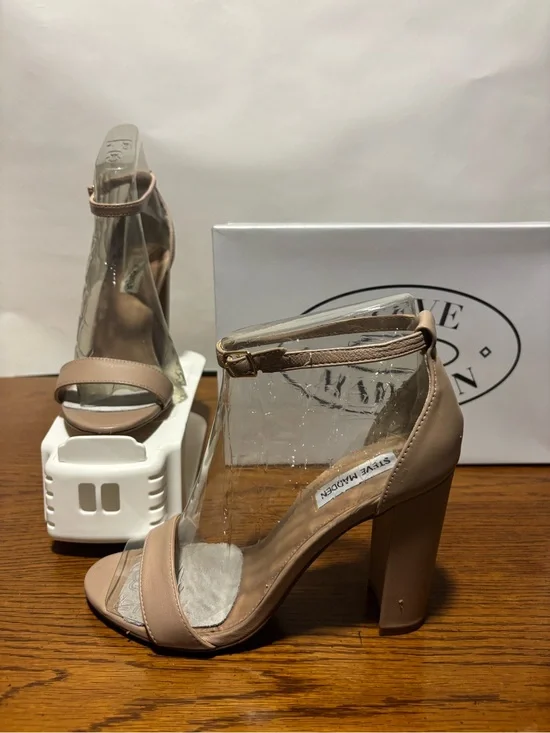 Steve Madden Nude Clear Strap Block Heel Sandals