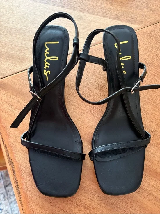 Lulu's Black Minimalist Strappy Square-Toe Slingback Heels